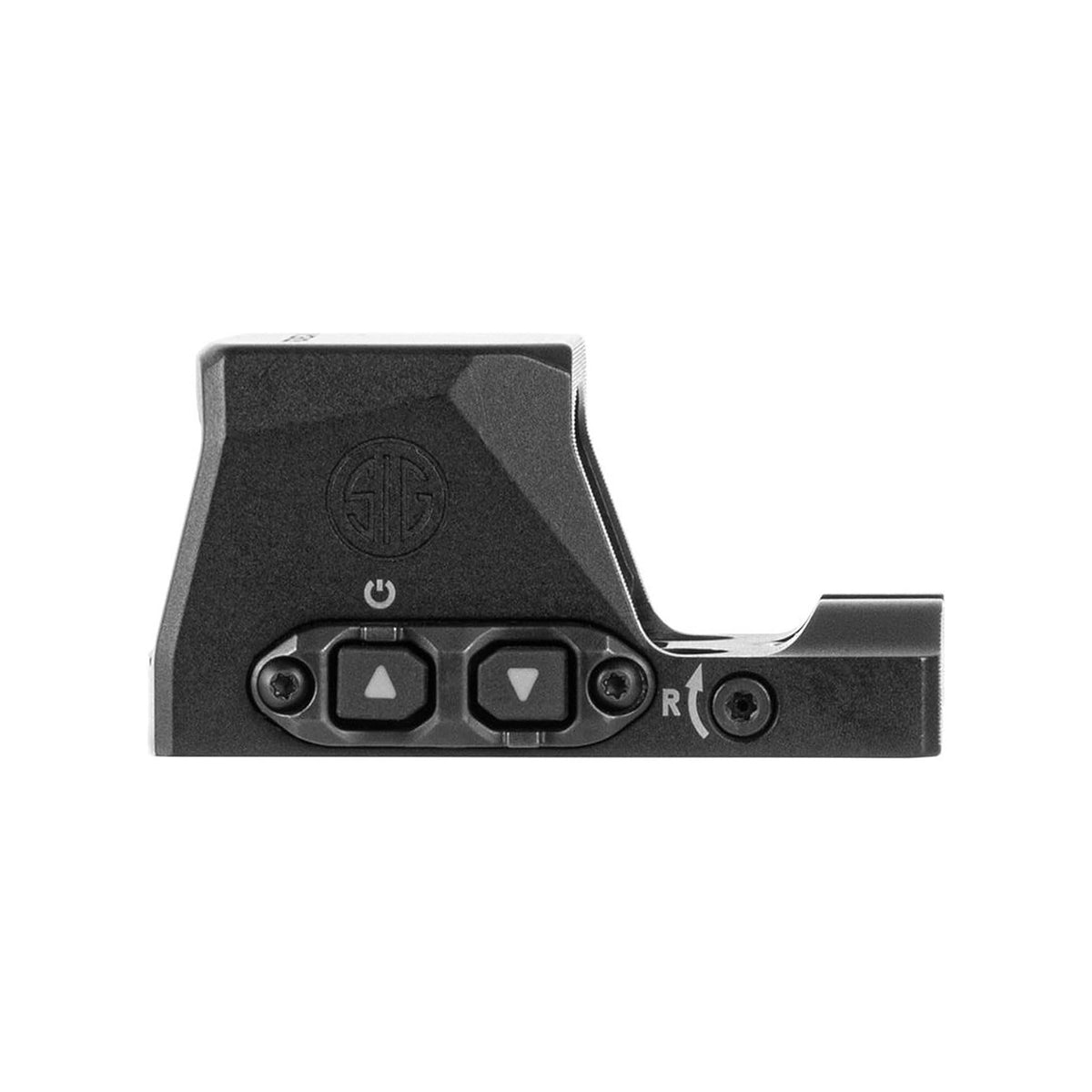 SIG Sauer ROMEO-X Pro green dot sight side view showing the brightness buttons