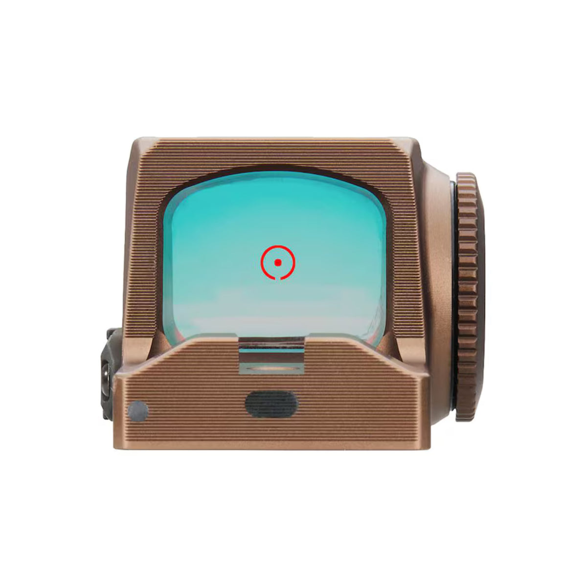 SIG Sauer ROMEO-X Pro FDE red dot sight rear view through the window showing the circle dot reticle