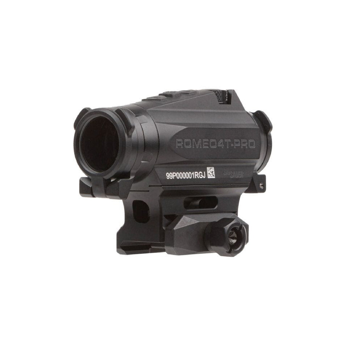 SIG Sauer ROMEO4T-PRO red dot sight side view on the mount on a white background