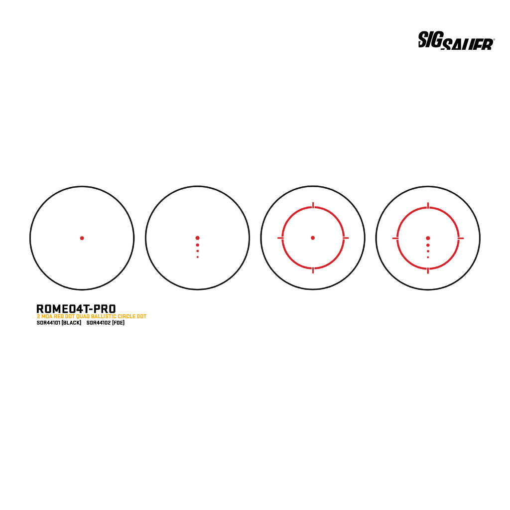 SIG Sauer ROMEO4T-PRO ballistic circle dot reticle options diagram