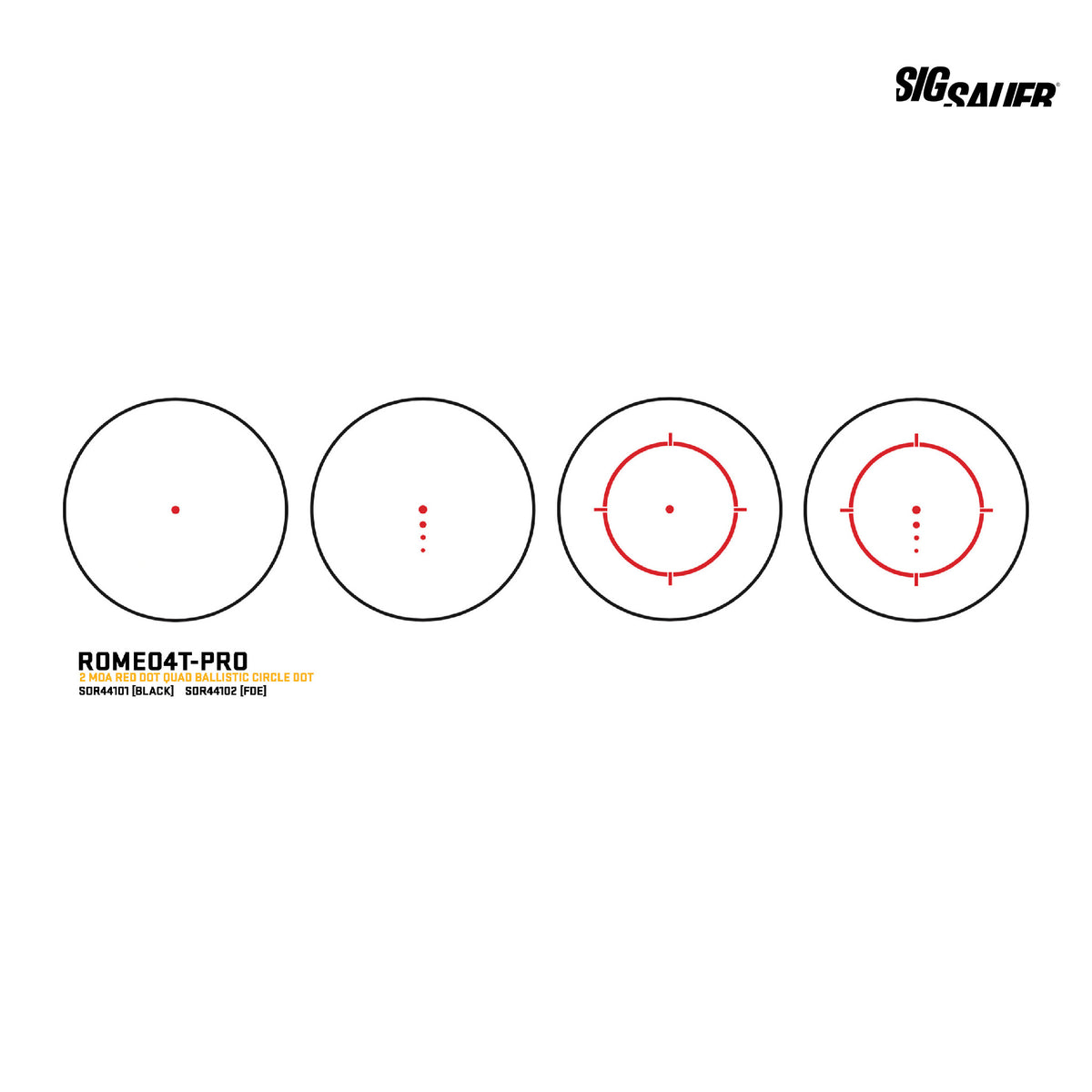 SIG Sauer ROMEO4T-PRO ballistic circle dot reticle options diagram