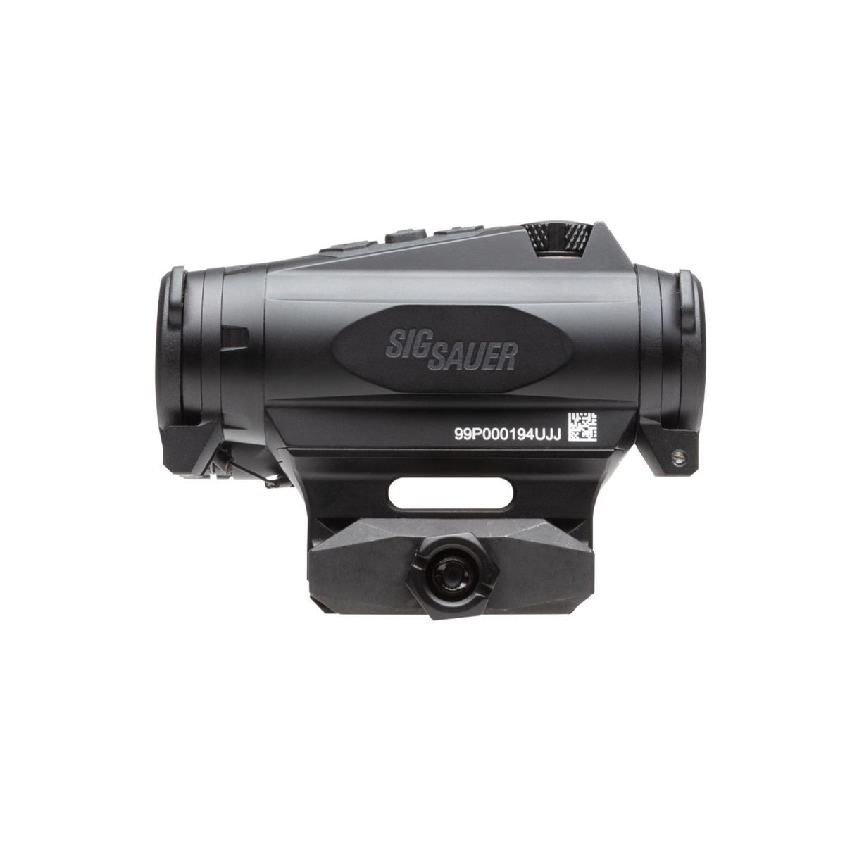 SIG Sauer ROMEO4XT-PRO red dot sight side view on the mount on a white background