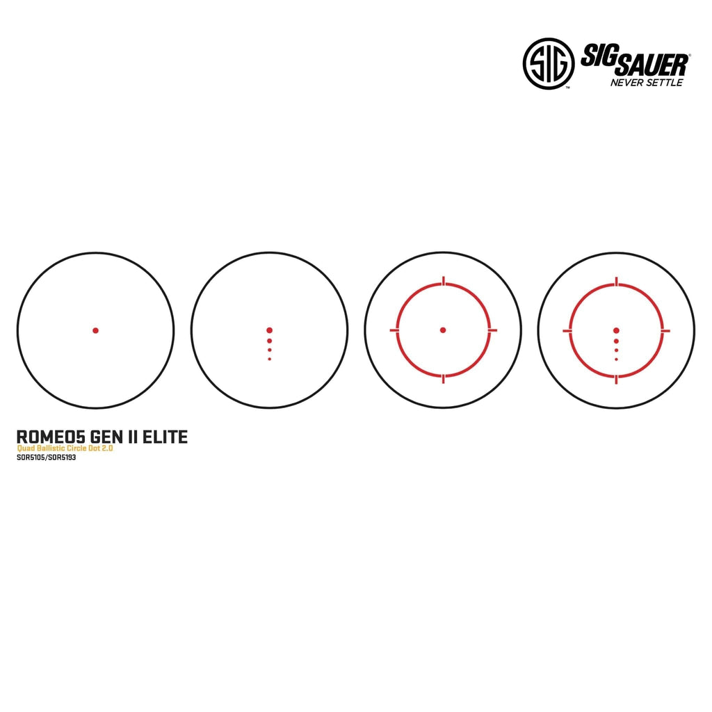 SIG Sauer ROMEO5 Gen II Elite Red Dot Sight 1x20mm Quad Ballistic Circle Dot 2.0 Reticle, 1.41" Absolute Co-Witness Mount, Black – SOR5105 Red Dot Sight SIG Sauer 