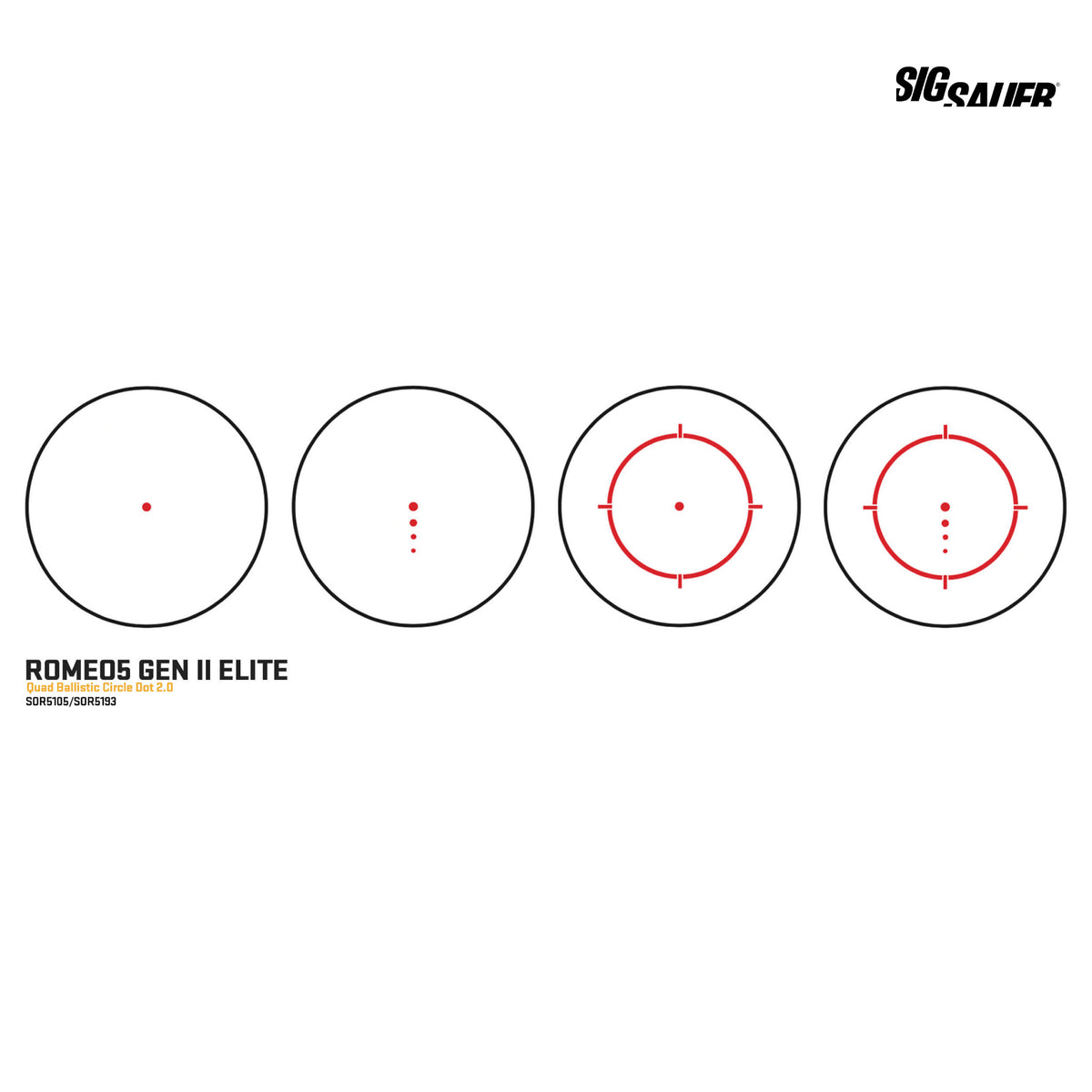 SIG Sauer ROMEO5 Gen II Elite red dot sight reticle options diagram