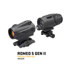 SIG Sauer ROMEO5 Gen II red dot sight and JULIET3 Micro 3x magnifier front three-quarter view