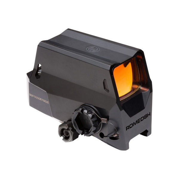 SIG Sauer ROMEO8H red dot sight front three-quarter view showing the lens