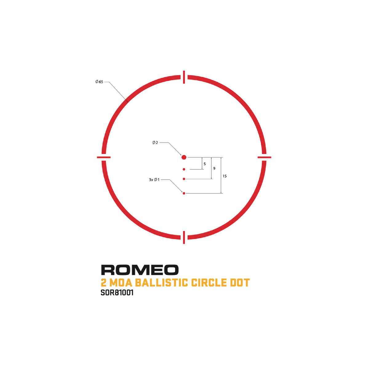 SIG Sauer ROMEO8H 2 MOA ballistic circle dot reticle diagram