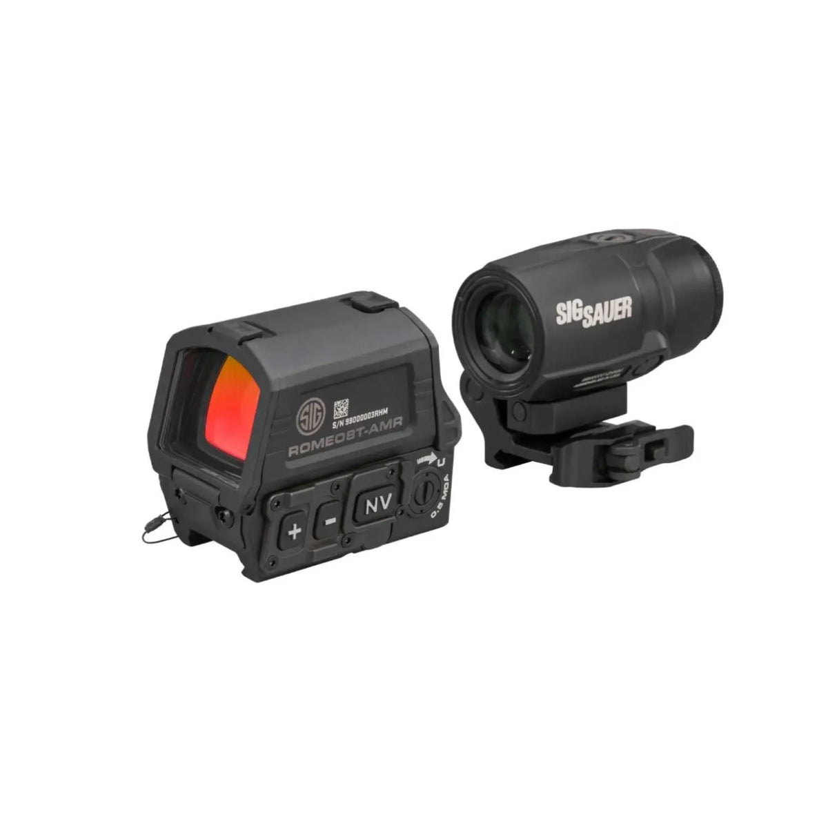 SIG Sauer ROMEO8T-AMR red dot sight with magnifier front three-quarter view