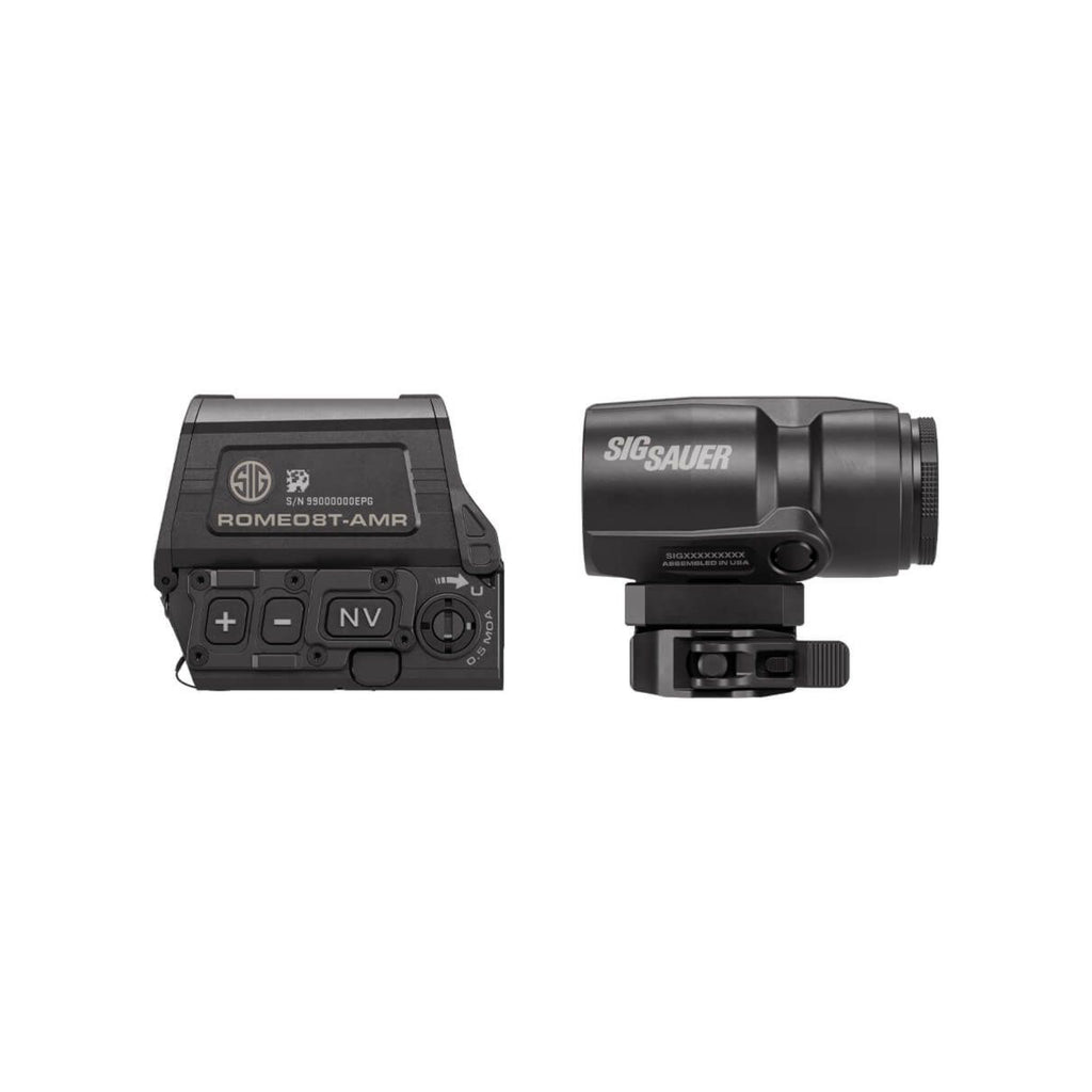 SIG Sauer ROMEO8T-AMR red dot sight and magnifier front view side by side