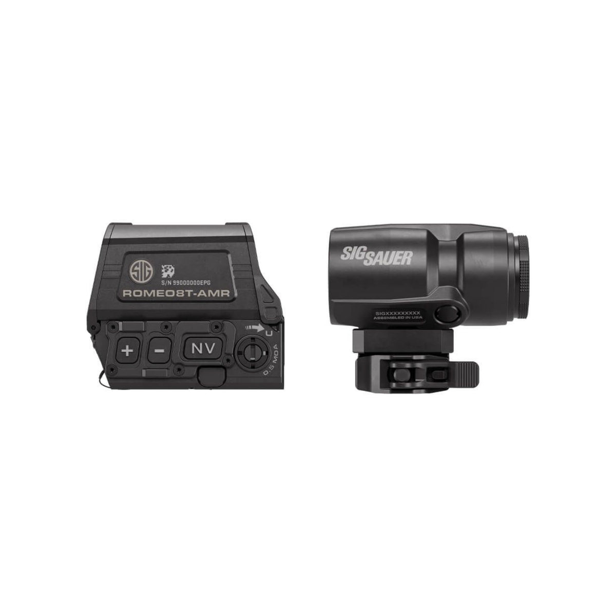 SIG Sauer ROMEO8T-AMR red dot sight and magnifier front view side by side