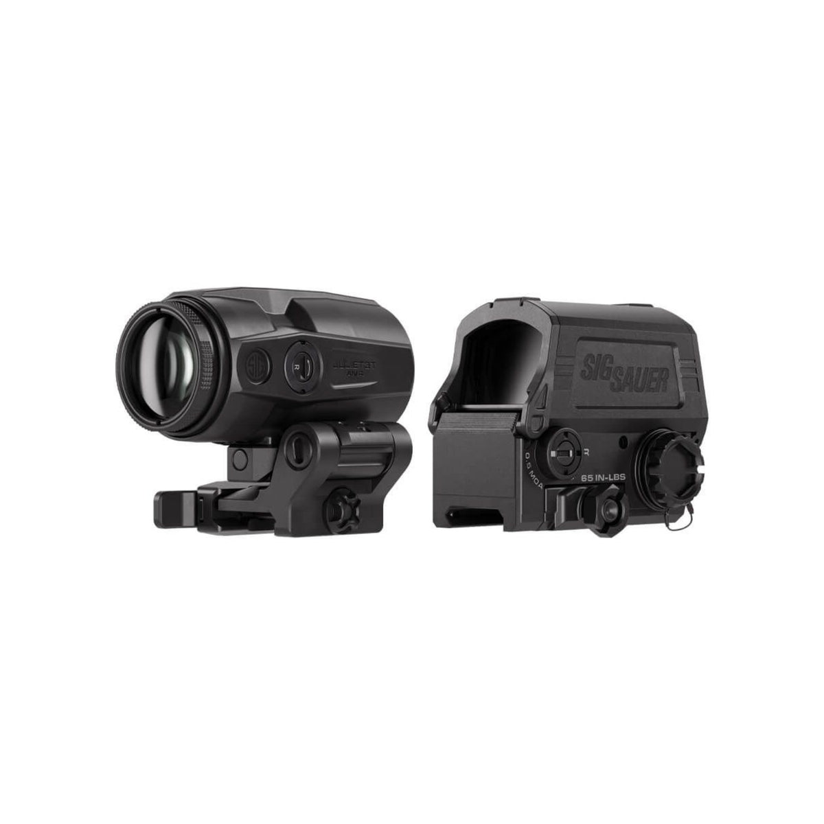 SIG Sauer ROMEO8T-AMR red dot sight and magnifier rear three-quarter view