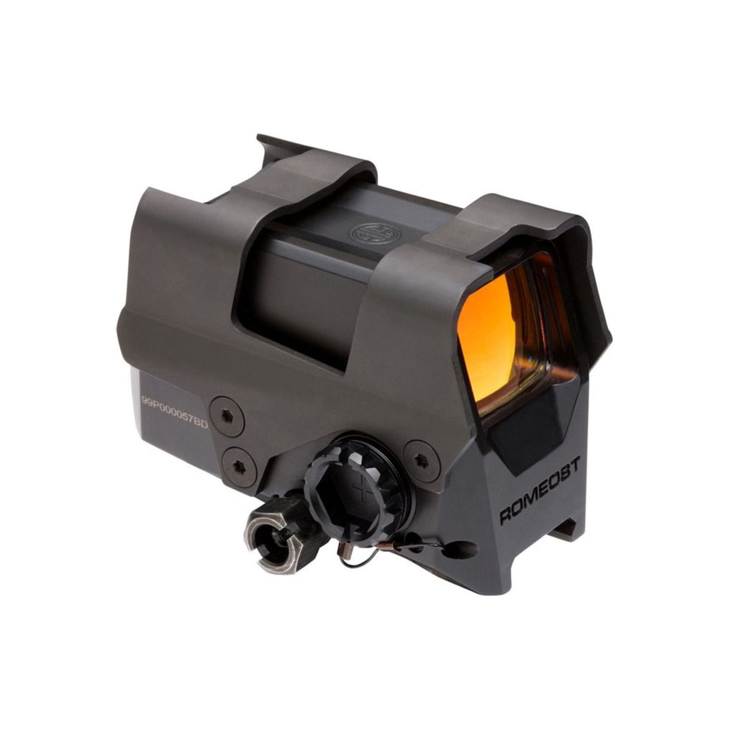 SIG Sauer ROMEO8T red dot sight front three-quarter view showing the lens