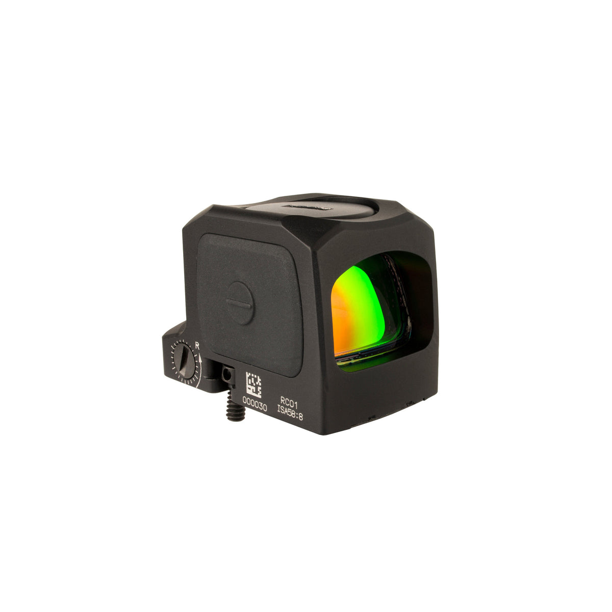 Trijicon RCR 3.25 MOA red dot sight front three-quarter view showing the lens coating