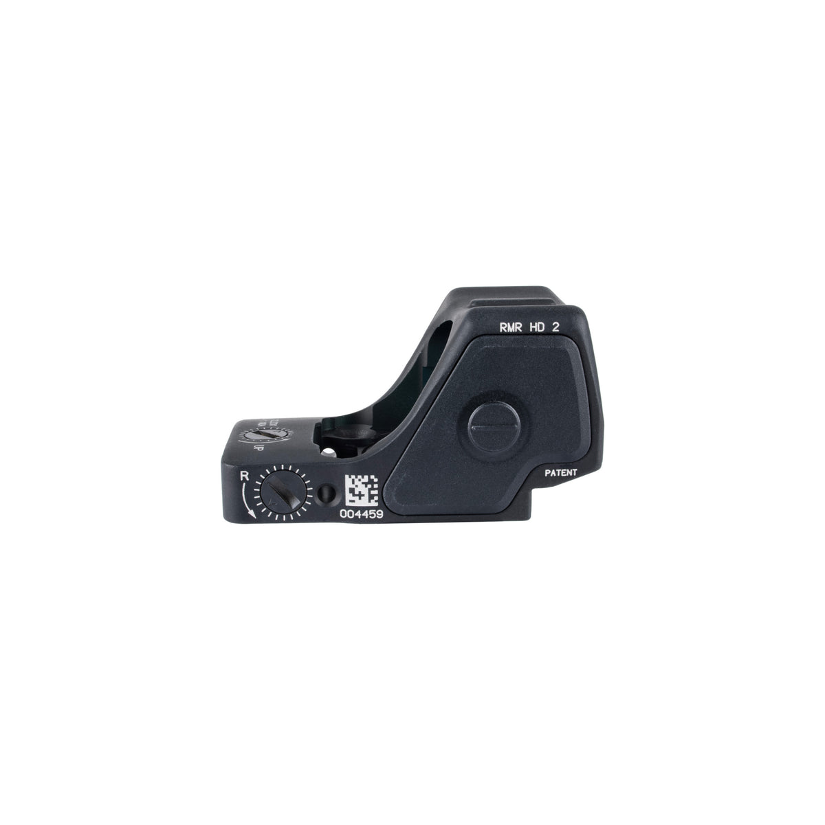 Trijicon RMR HD 55 MOA circle 3.25 MOA dot red dot sight side view showing the Trijicon logo