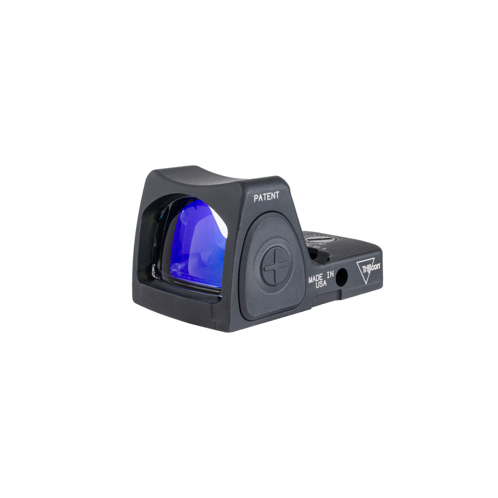 Trijicon RMR Type 2 3.25 MOA green dot sight angled front view with lens reflection