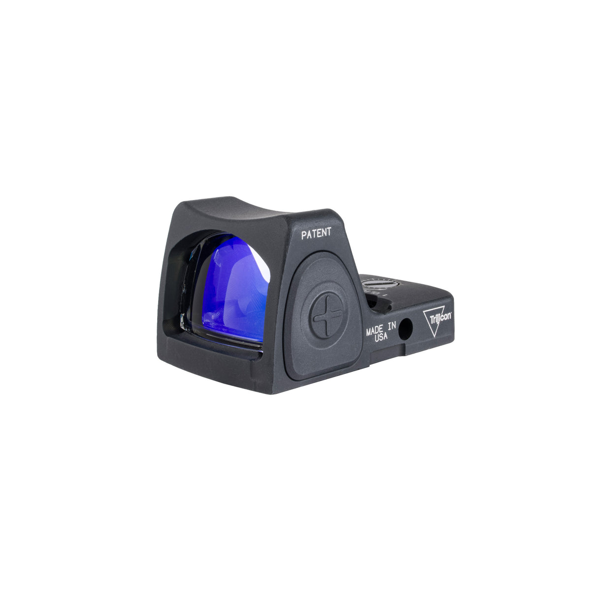 Trijicon RMR Type 2 3.25 MOA green dot sight angled front view with lens reflection