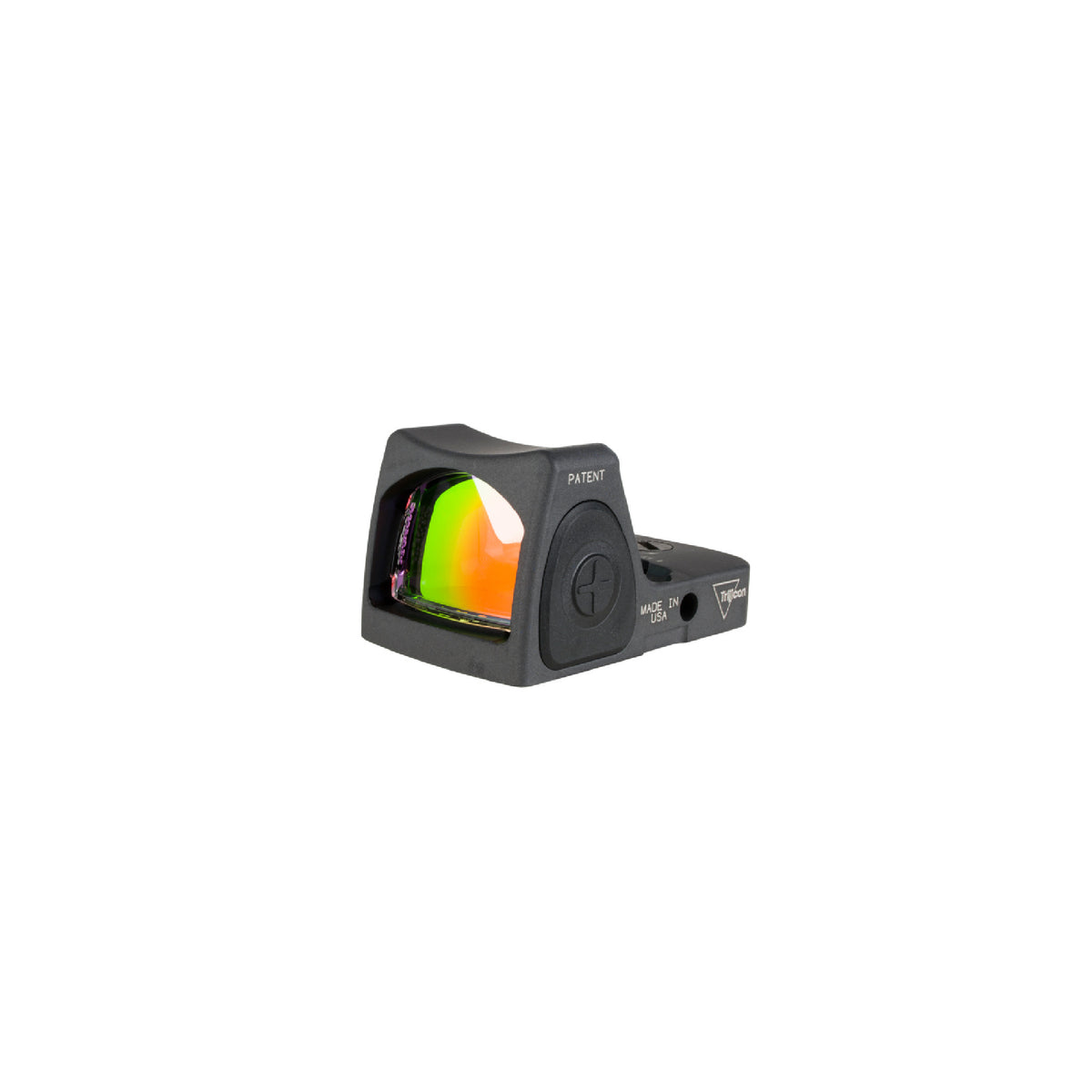 Trijicon RMR Type 2 1.0 MOA red dot sight sniper gray front three-quarter view showing the lens coating
