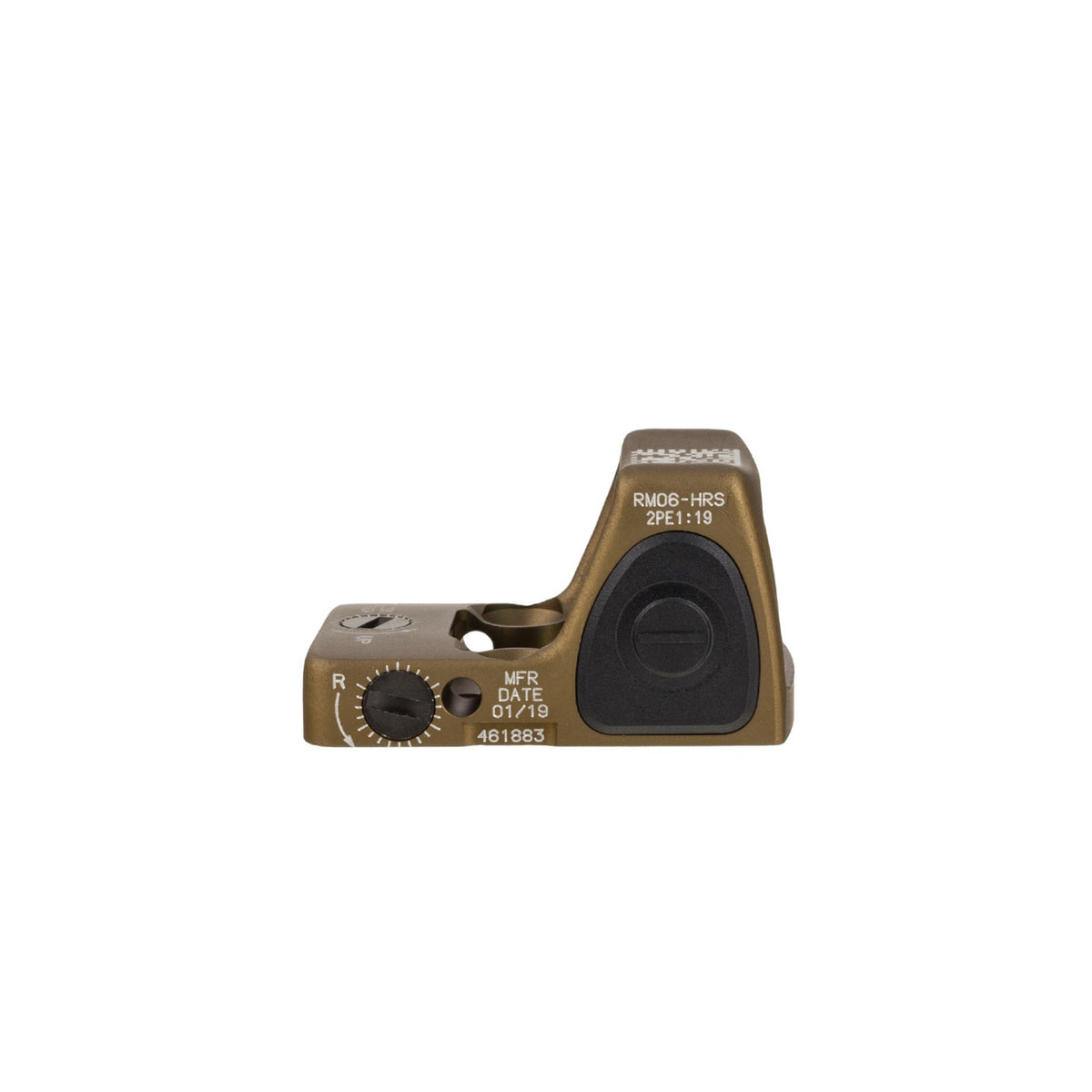 Trijicon RMR Type 2 3.25 MOA red dot sight coyote brown front three-quarter view from the right