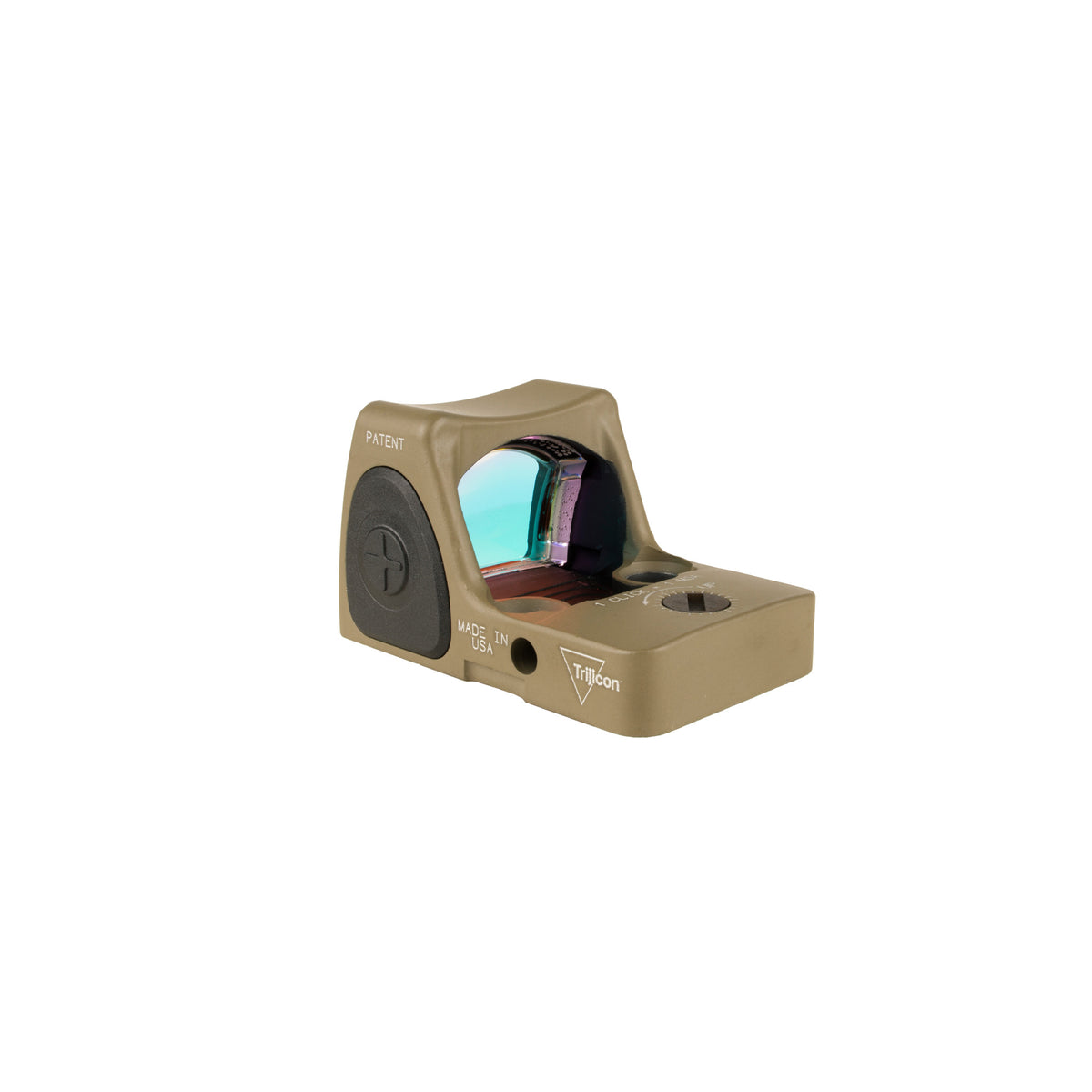Trijicon RMR Type 2 3.25 MOA red dot sight flat dark earth front three-quarter view showing the window