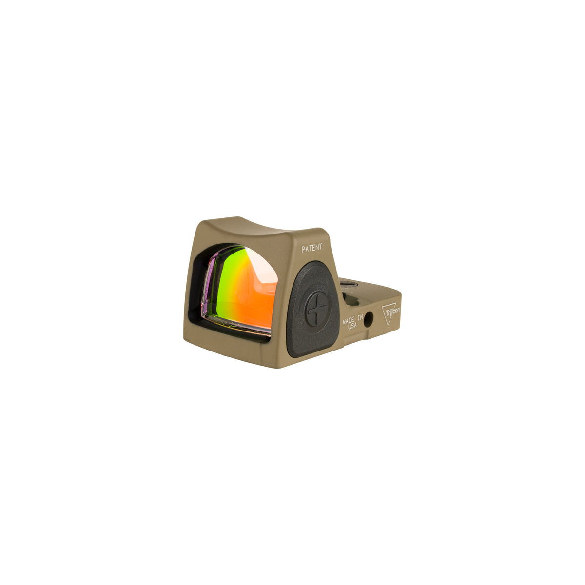 Trijicon RMR Type 2 3.25 MOA red dot sight flat dark earth three-quarter view from the right showing the lens coating