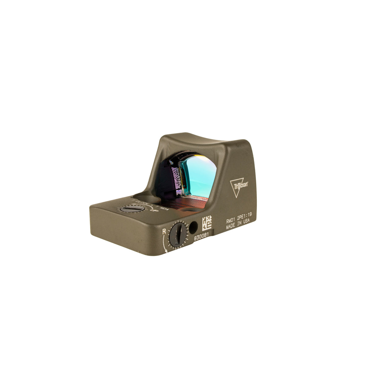 Trijicon RMR Type 2 3.25 MOA red dot sight olive drab green front three-quarter view from the right