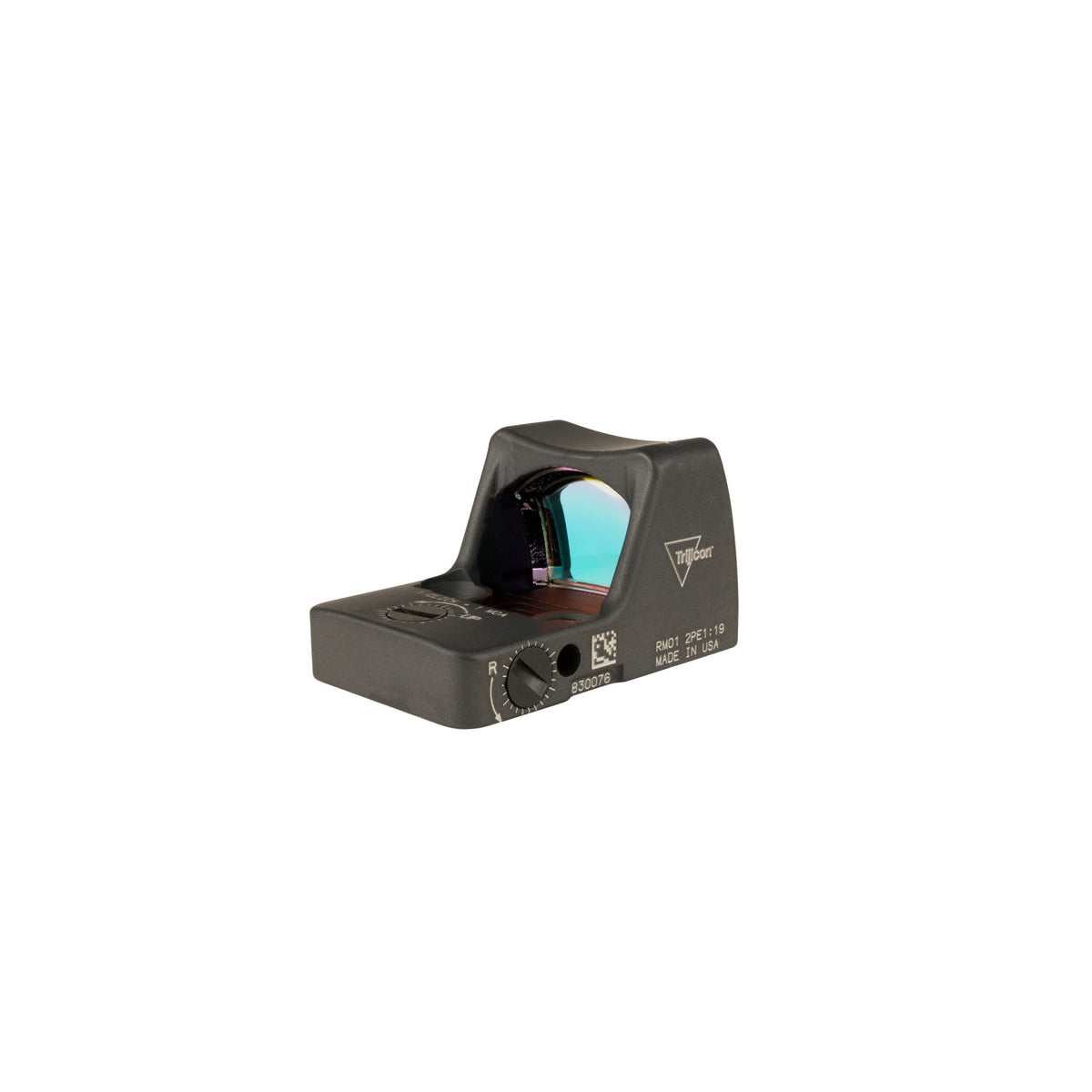 Trijicon RMR Type 2 3.25 MOA red dot sight sniper gray front three-quarter view showing the window