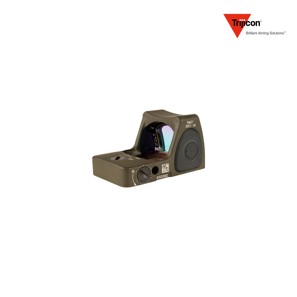 Trijicon RMR Type 2 red dot sight 6.5 MOA adjustable dot reticle in olive drab green, close-up product view