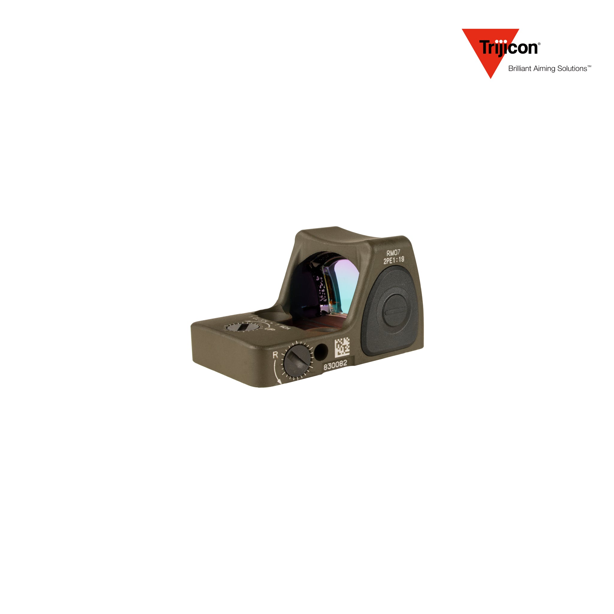 Trijicon RMR Type 2 red dot sight 6.5 MOA adjustable dot reticle in olive drab green, close-up product view