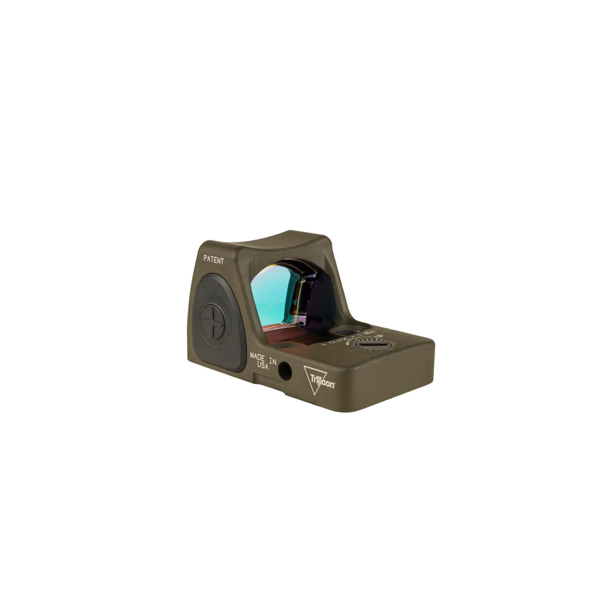 Trijicon RMR Type 2 6.5 MOA red dot sight olive drab green front three-quarter view showing the window