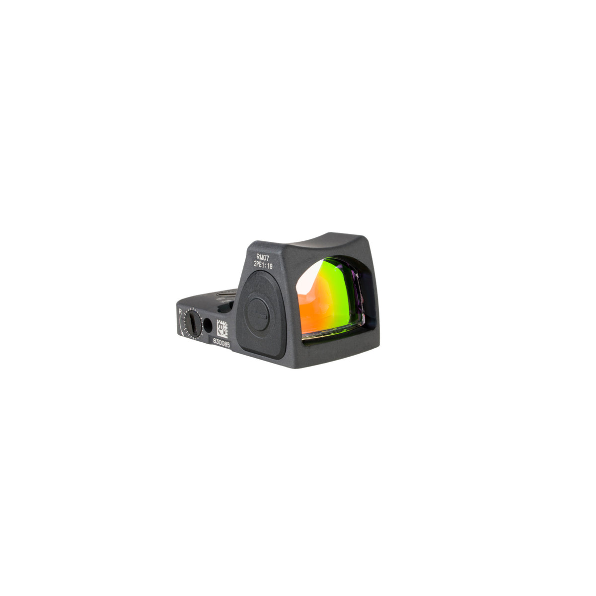 Trijicon RMR Type 2 6.5 MOA red dot sight sniper gray three-quarter view from the right showing the lens coating