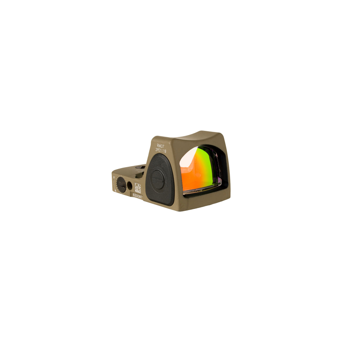 Trijicon RMR Type 2 6.5 MOA red dot sight flat dark earth close three-quarter view showing the lens coating