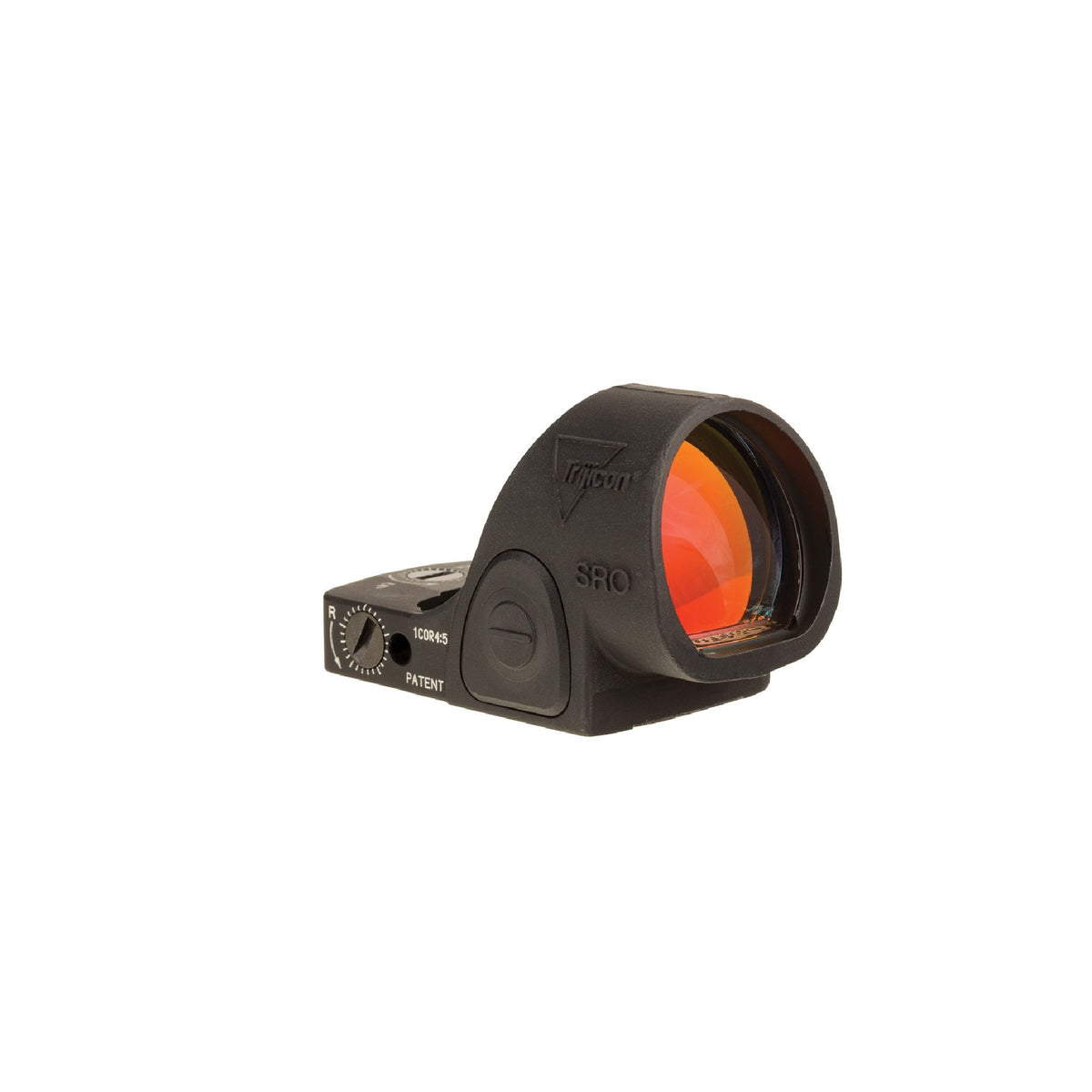 Trijicon SRO 2.5 MOA red dot sight front three-quarter view showing the round lens