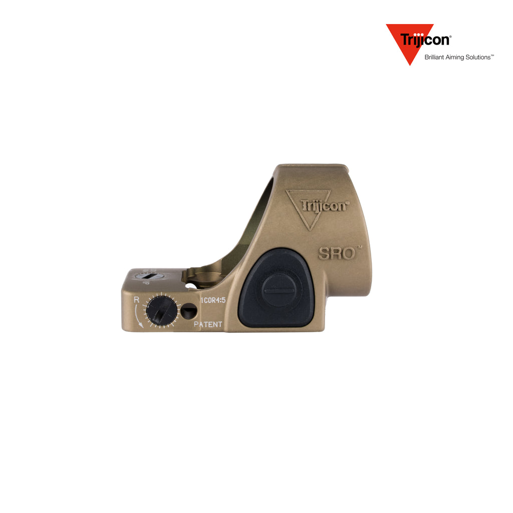Trijicon SRO red dot sight 2.5 MOA in coyote brown, an open-emitter reflex optic for pistol use