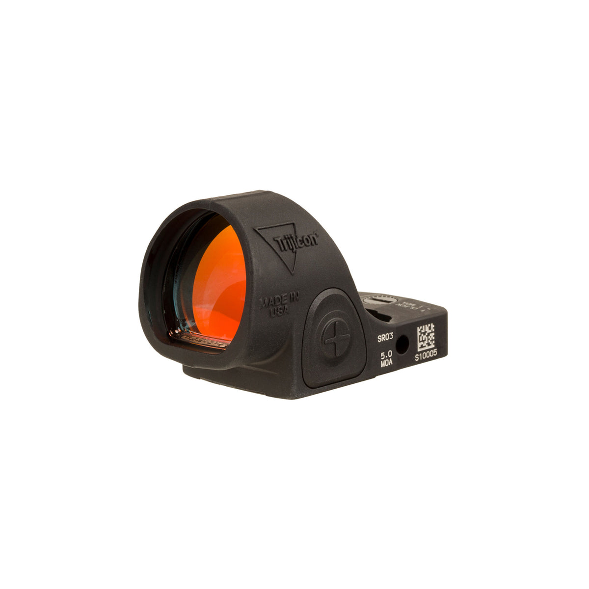 Trijicon SRO 5 MOA red dot sight front view showing the lens